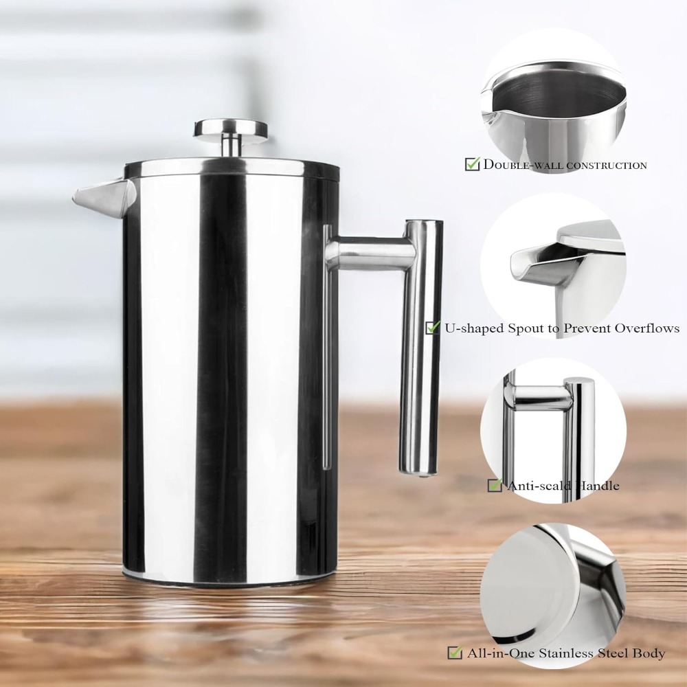 French Press Coffee & Tea - Cafetera Francesa, Acero Inoxidable 304, Doble