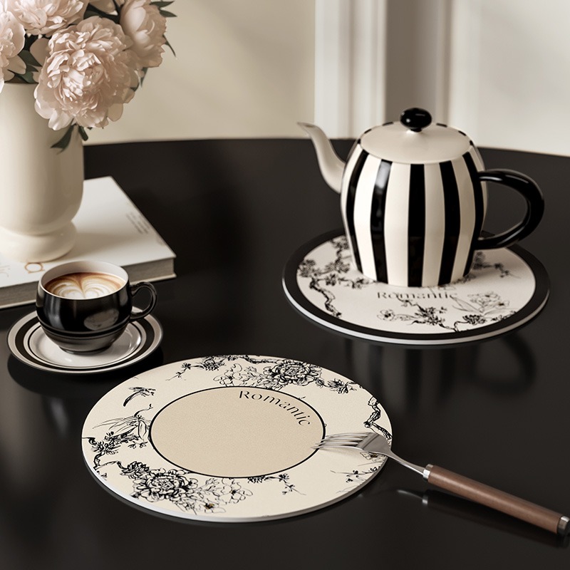 T And Tea Coffee - Mantel Individual de cuero redondo para